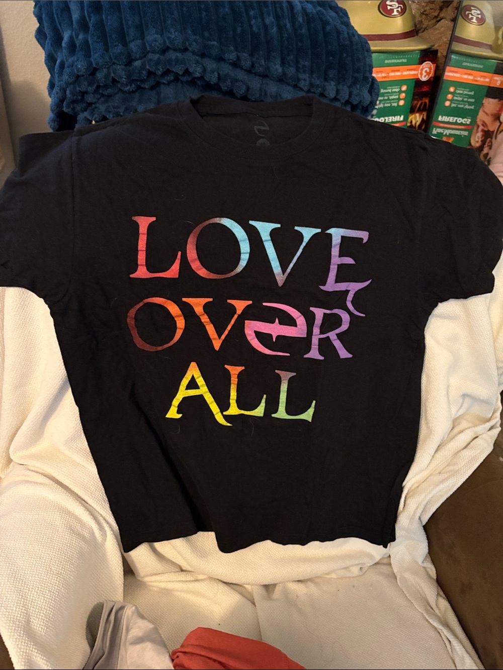 Kids Black Tee with Rainbow "LOVE OVER ALL" Graphic - Unbranded
